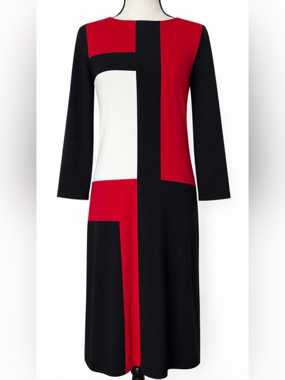 Lauren Ralph Lauren Colorblock 3/4 Sleeve Shift Dress Chic Stretch Comfort